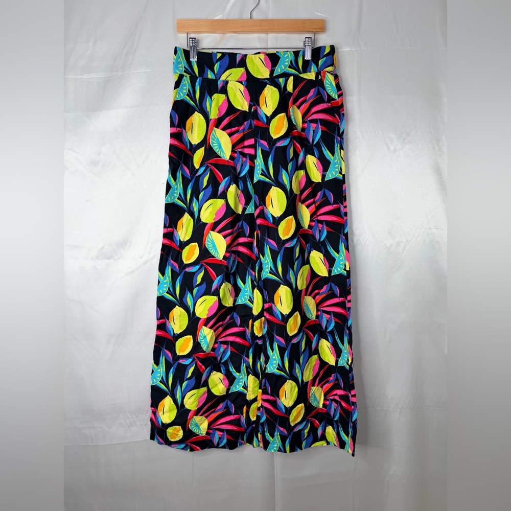 Tabitha Brown Linen Blend‎ Wide Leg Pants M Colorful Pull On Pockets